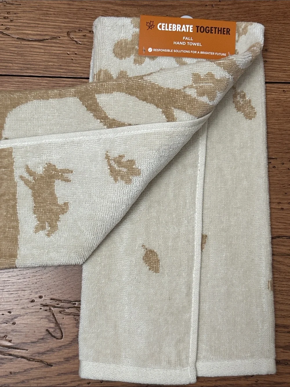 Celebrate Together Fall Hand Towel - Cream & Tan with Orange Fox